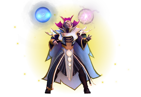 Arcane fantasy-magiër met magische bollen, gloeiende effecten en elegante wapenrusting voor fantasiespellen.