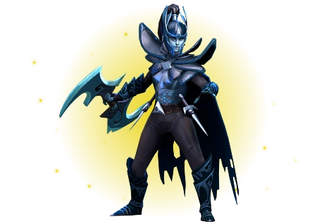 Schaduwmoordenaar-fantasiefiguur uitgerust met dubbele zwaarden, ontworpen voor RPG- of actiegames waarin stealth centraal staat.